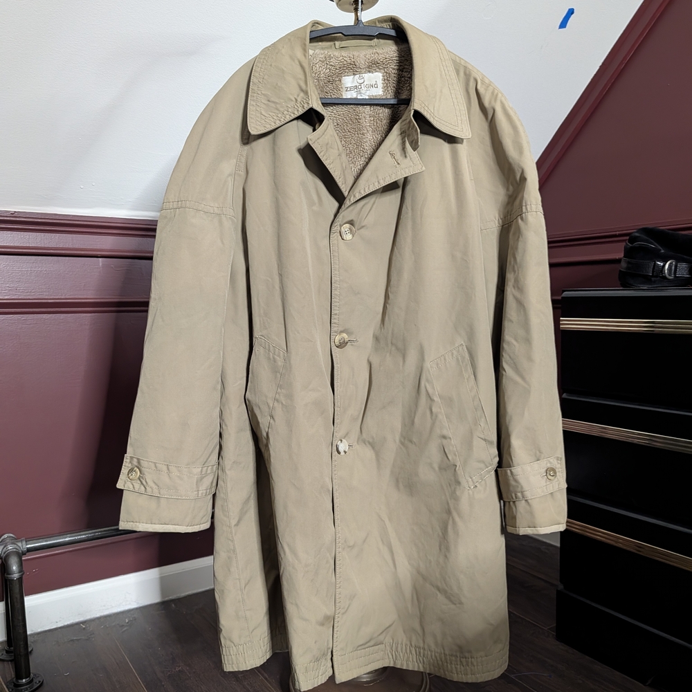 ZERO KING Vintage Shearling Fur Lined Trench Coat MiUSA 46L